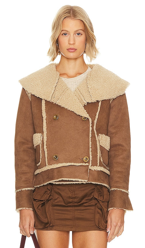 NSF Hazel Faux Shearling Coat in Tan