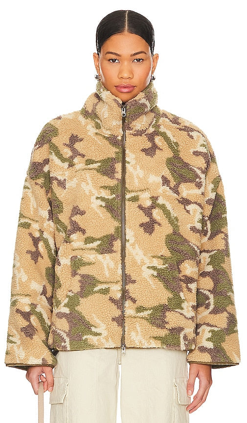 NSF Wyatt Oversize Zip Front Jacket in Nude,Army
