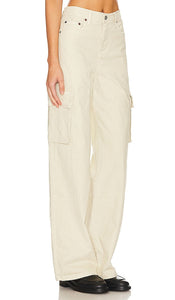 NSF Zoey Wide Leg Cargo Pants in White