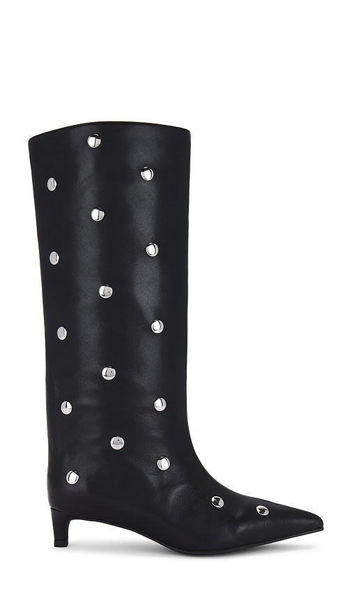 Nakedvice Stacey Stud Boot in Black | Black & Silver Knee-High Boots for Women