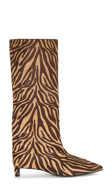 Nakedvice The Stacey Boot in Brown | Zebra Knee-High Boots for Women