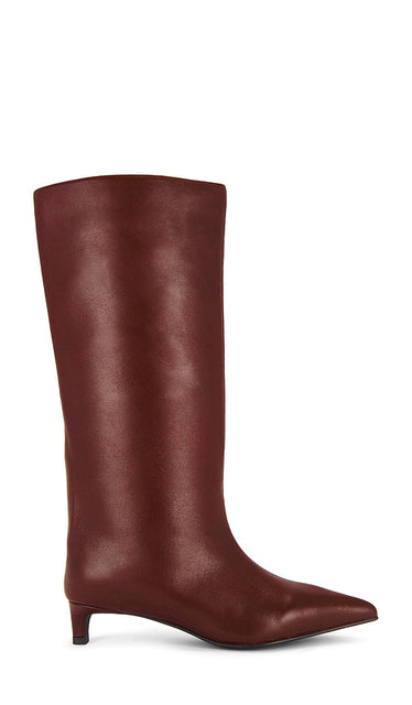 Nakedvice x REVOLVE The Stacey Boot in Burgundy | Dark Cherry Leather Heeled Boots for Women