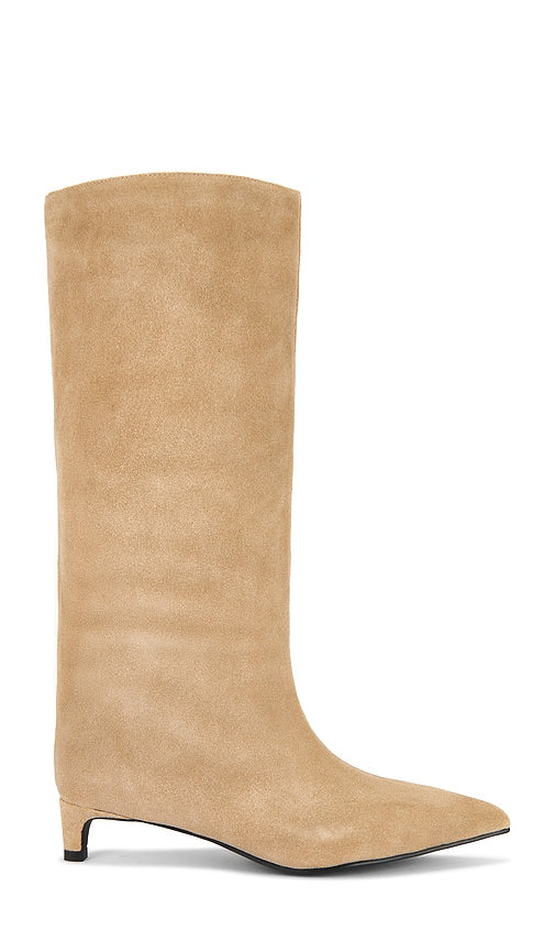 Nakedvice x REVOLVE The Stacey Boot in Taupe | Taupe Suede Heeled Boots for Women