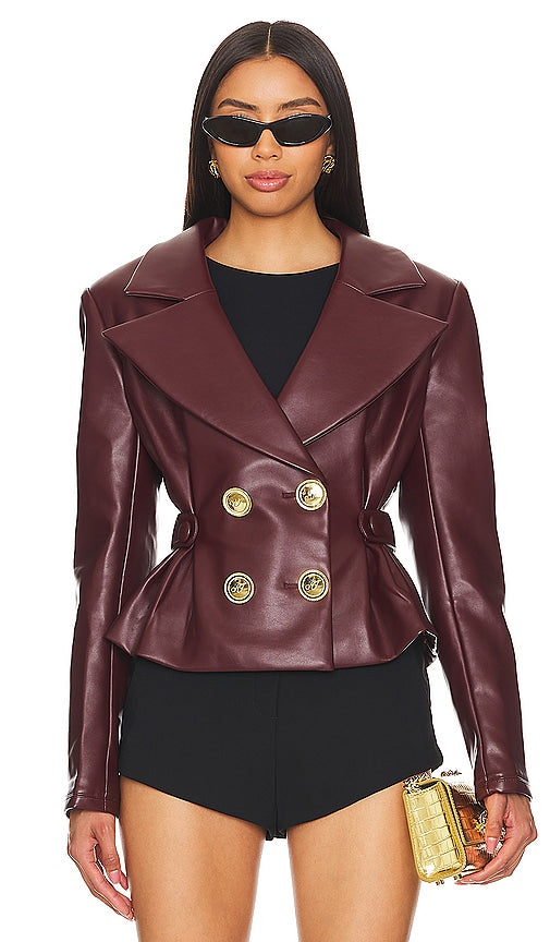Nana Jacqueline Mirabel Faux Leather Jacket in Brown