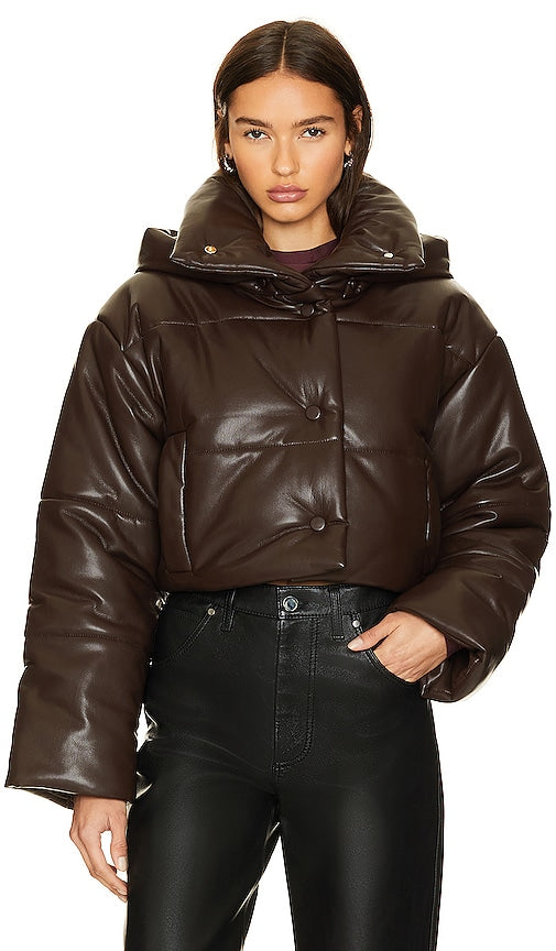 Nanushka Aveline Puffer Jacket in Chocolate