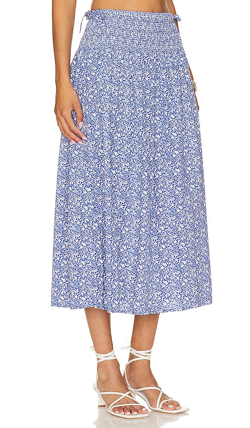 Nation LTD Primrose Smocked Skirt With Ties in Blue