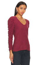 Nation LTD Renee Shirred Sleeve V-neck Top in Burgundy
