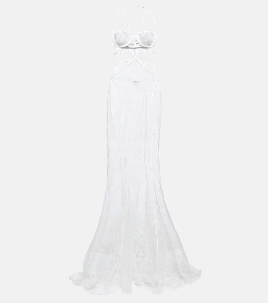Nensi Dojaka Bridal halterneck lace gown. Nensi Dojaka 新娘挂脖蕾丝礼服