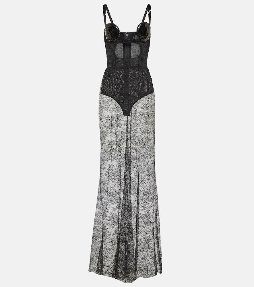 Nensi Dojaka Cutout sequined lace-trimmed gown. Nensi Dojaka 镂空亮片蕾丝边礼服