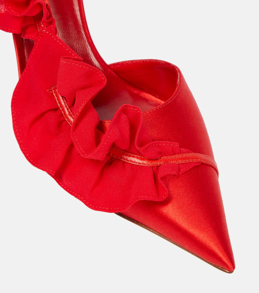 Nensi Dojaka Ruffle-trimmed satin slingback pumps