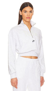 Nike Cropped Fleece Quarter Zip in Light Grey