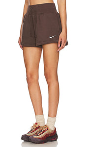 Nike Phoenix High Waisted Shorts in Brown