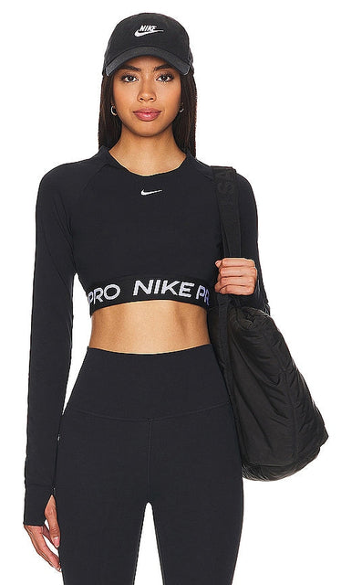 Nike Pro 365 Crop Long Sleeve Top in Black - Nike - Pro 365 - Haut court à manches longues - Noir - Nike Pro 365 黑色短款长袖上衣 - Nike Pro 365 Crop Langarmshirt in Schwarz - Nike Pro 365 크롭 긴팔 탑블랙 색상 - Maglia corta a maniche lunghe Nike Pro 365 in nero