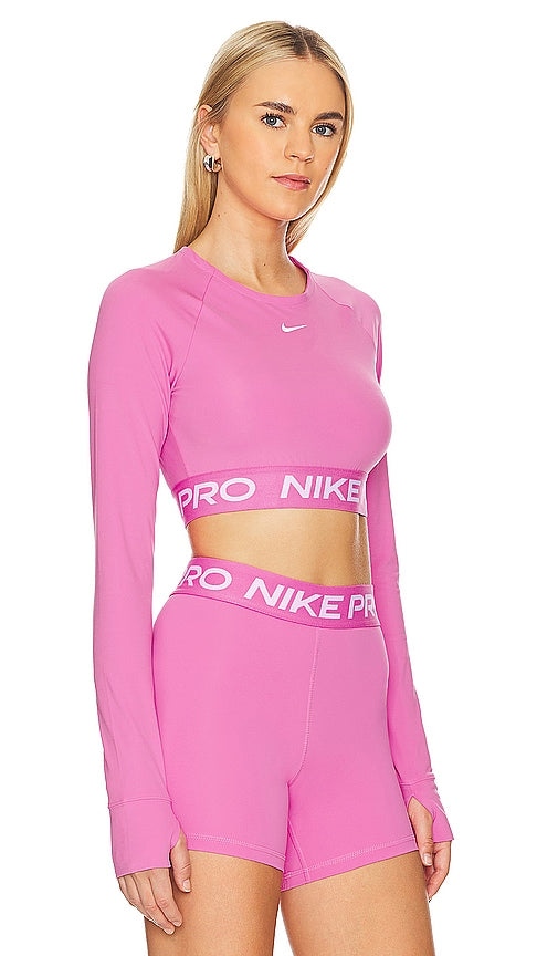 Nike Pro 365 Crop Long Sleeve Top in Pink