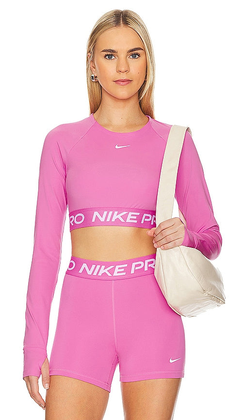 Nike Pro 365 Crop Long Sleeve Top in Pink - Nike - Pro 365 - Haut court à manches longues - Rose - Nike Pro 365 粉色短款长袖上衣 - Nike Pro 365 Crop Langarmshirt in Rosa - Nike Pro 365 크롭 긴팔 탑 핑크 색상 - Maglia corta a maniche lunghe Nike Pro 365 in rosa