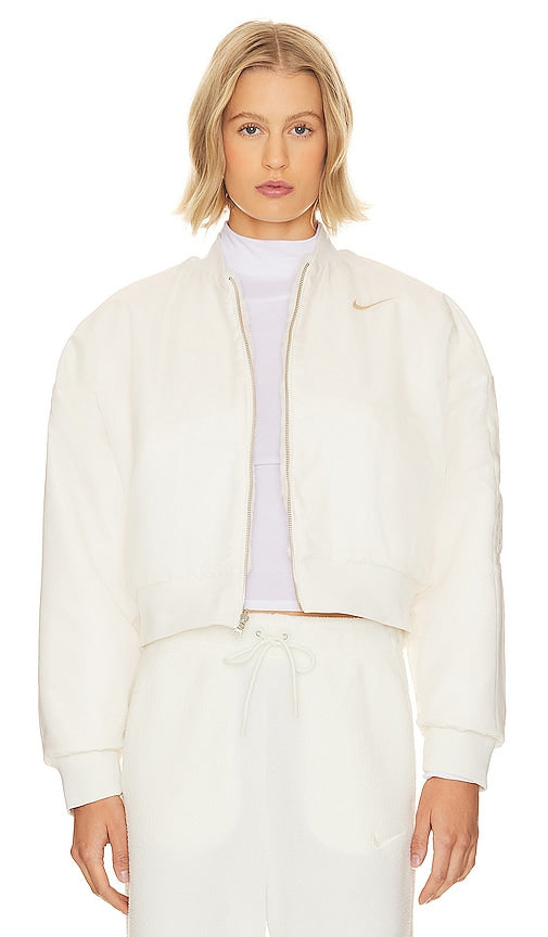 Nike Reversible Faux Fur Bomber in Cream