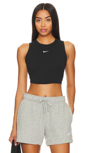 Nike Ribbed Cropped Tank in Black - Nike - Débardeur court côtelé - Noir - Nike 黑色罗纹短款背心 - Geripptes, kurzes Tanktop von Nike in Schwarz - Nike 리브드 크롭 탱크블랙 색상 - Canotta corta Nike a coste in nero