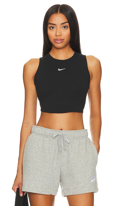 Nike Ribbed Cropped Tank in Black - Nike - Débardeur court côtelé - Noir - Nike 黑色罗纹短款背心 - Geripptes, kurzes Tanktop von Nike in Schwarz - Nike 리브드 크롭 탱크블랙 색상 - Canotta corta Nike a coste in nero