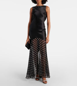 Nina Ricci Draped polka-dot satin gown