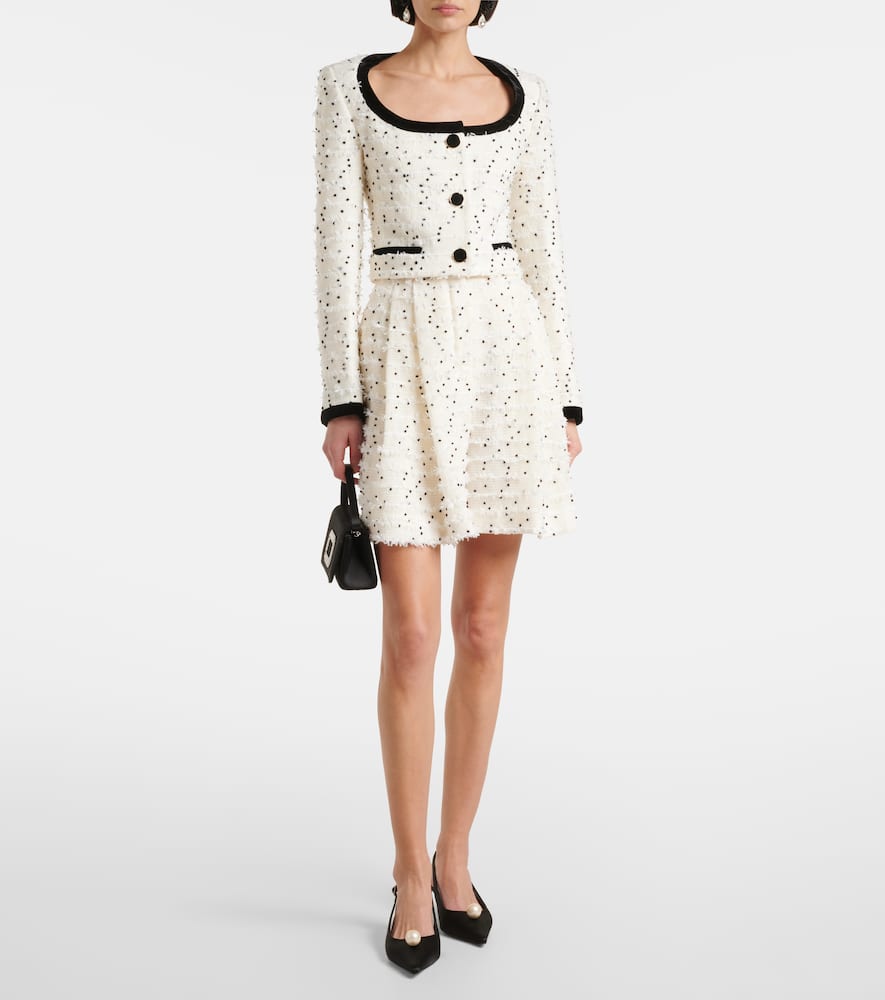 Nina Ricci Polka-dot fringed wool-blend tweed jacket