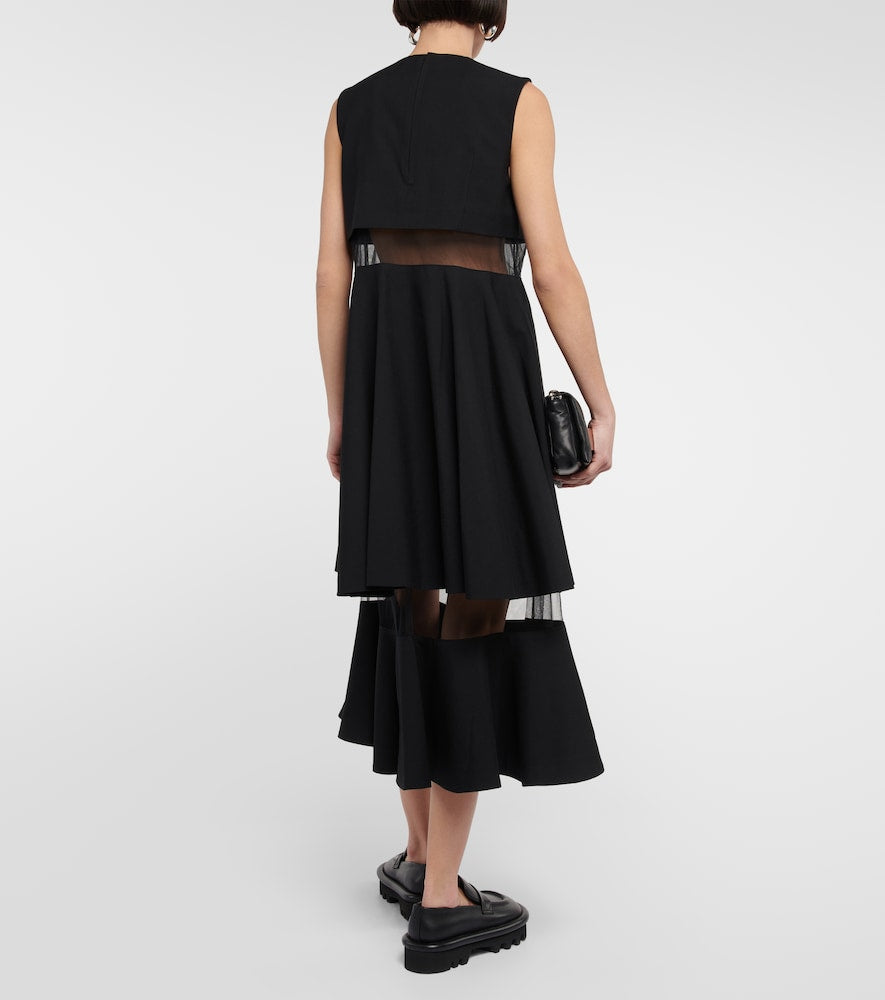 Noir Kei Ninomiya Mesh-trimmed wool midi dress