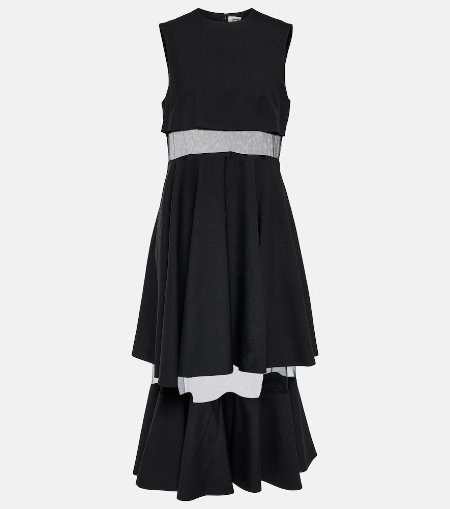 Noir Kei Ninomiya Mesh-trimmed wool midi dress. Noir Kei Ninomiya 网纱饰边羊毛中长连衣裙
