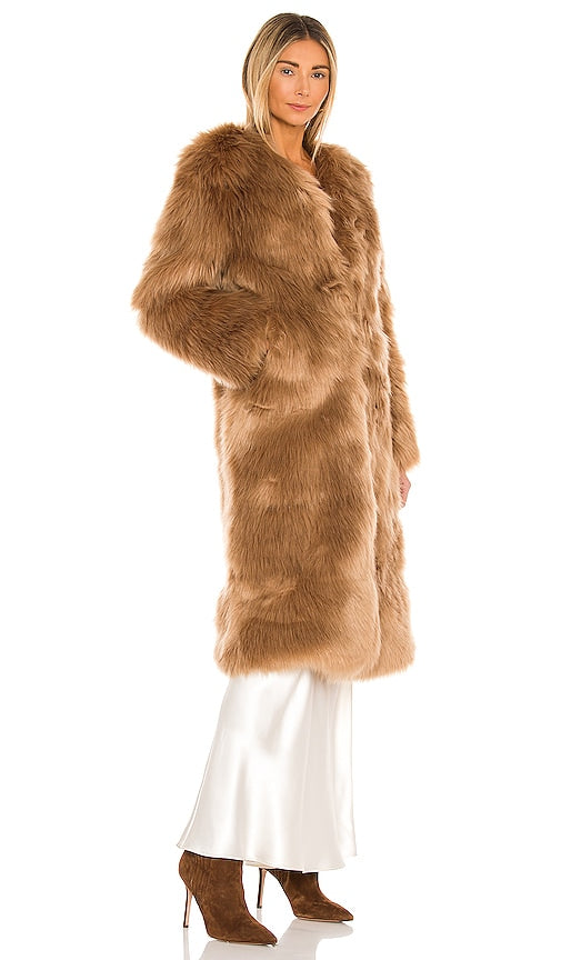 Nookie Tatiana Faux Fur Long Jacket in Brown