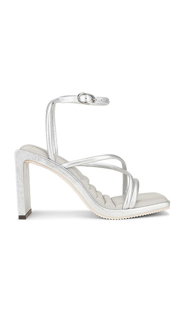 Nora Lozza Brio Sandal in Metallic Silver | Silver Heeled Sandals for Women
