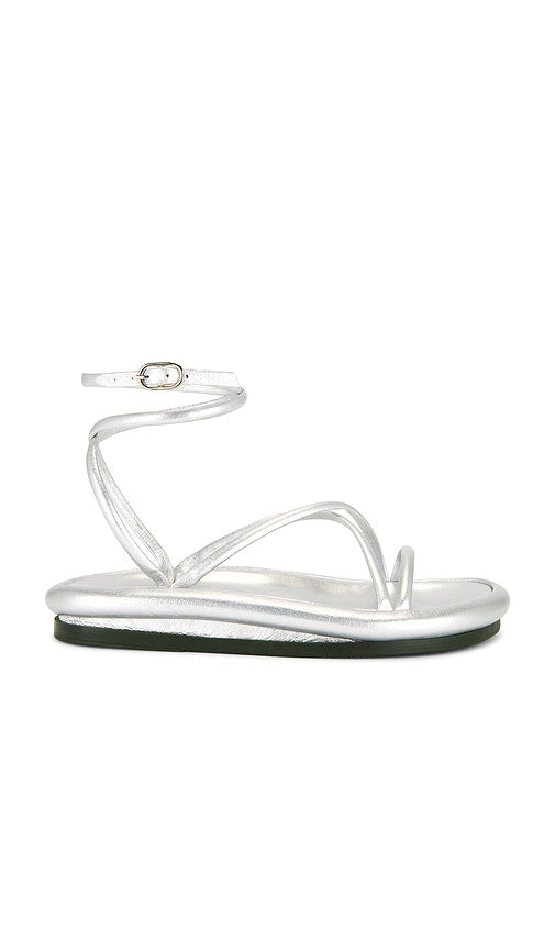 Nora Lozza Chunky Slim Sandal in Metallic Silver | Silver Flat Sandals for Women