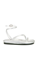 Nora Lozza Chunky Slim Sandal in Metallic Silver | Silver Flat Sandals for Women