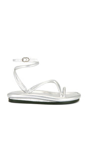 Nora Lozza Chunky Slim Sandal in Metallic Silver | Silver Flat Sandals for Women