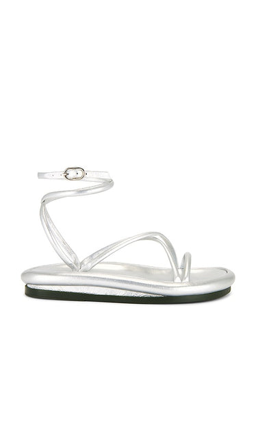 Nora Lozza Chunky Slim Sandal in Metallic Silver | Silver Flat Sandals for Women