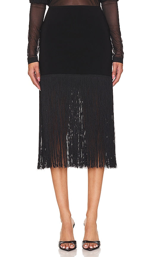 Norma Kamali 18 Fringe Mini Skirt in Black