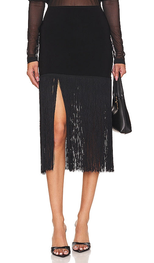 Norma Kamali 18 Fringe Mini Skirt in Black