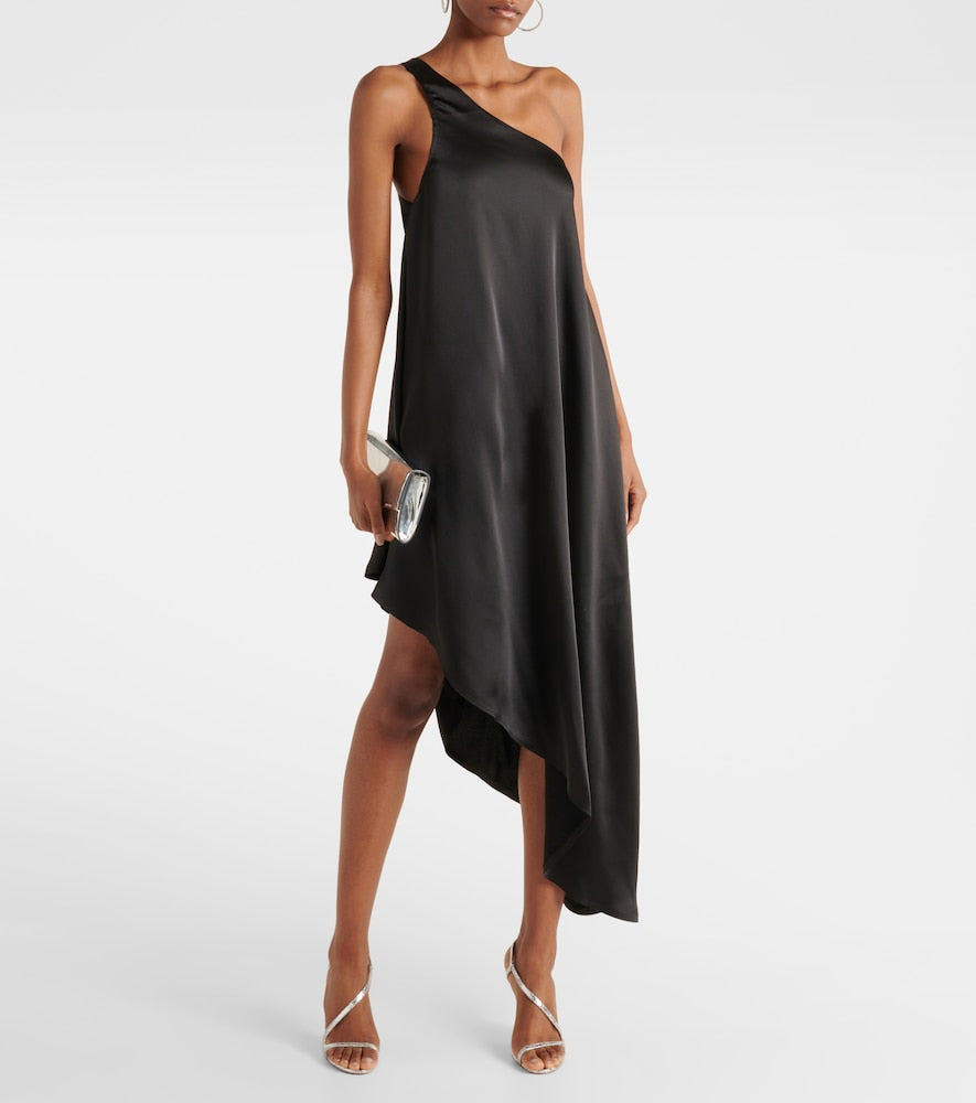 Norma Kamali Asymmetric one-shoulder satin midi dress