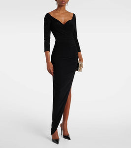 Norma Kamali Asymmetrical off-shoulder gown