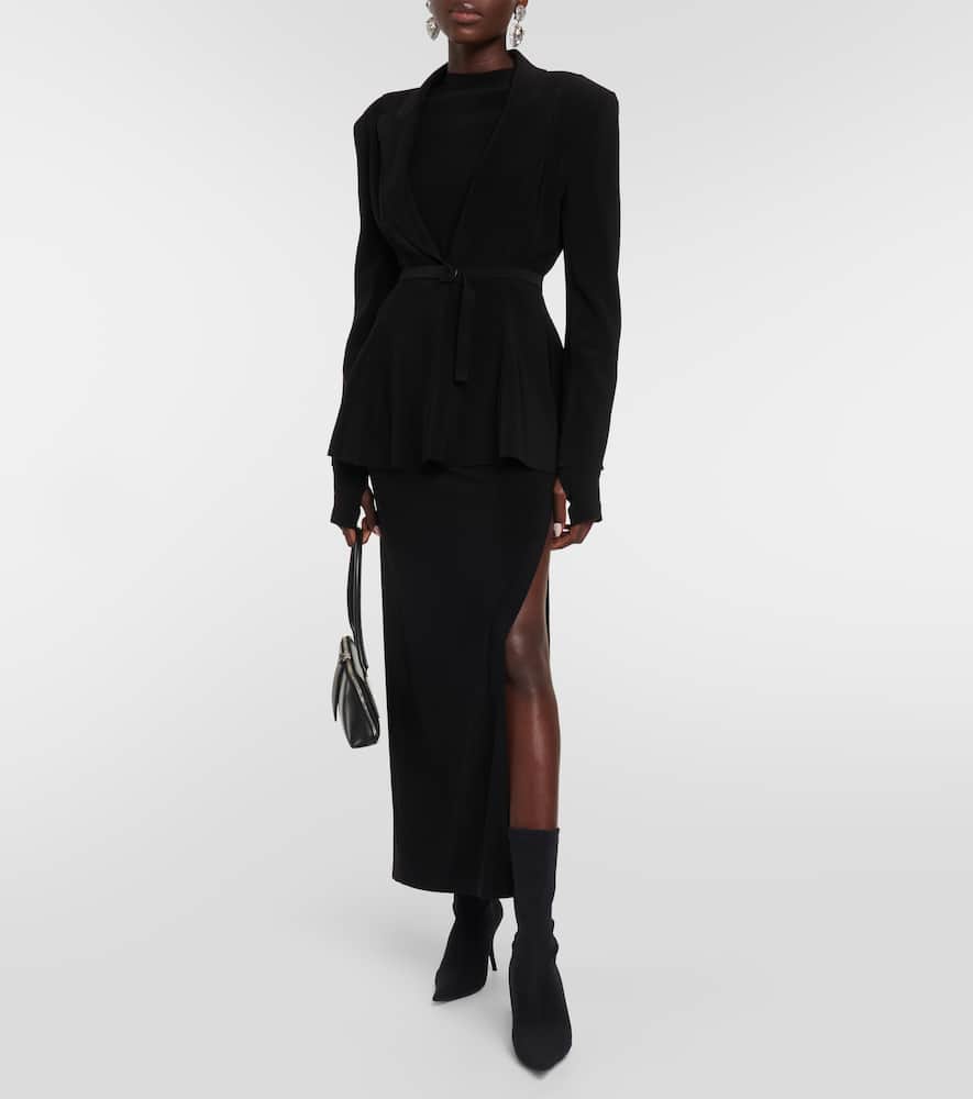 Norma Kamali Belted peplum-hem jersey blazer