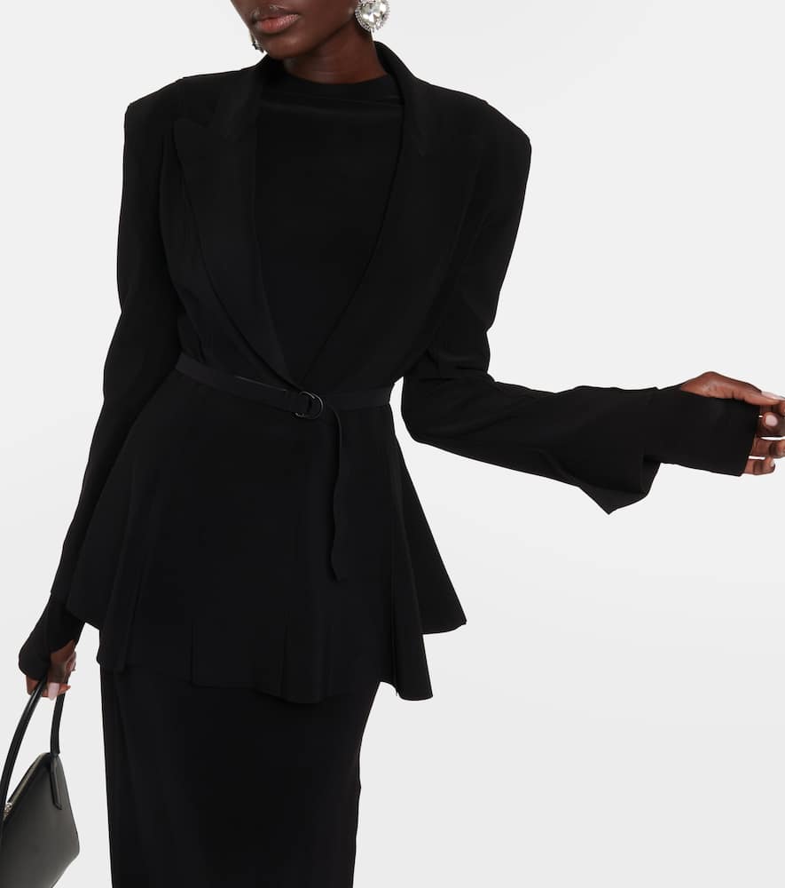 Norma Kamali Belted peplum-hem jersey blazer