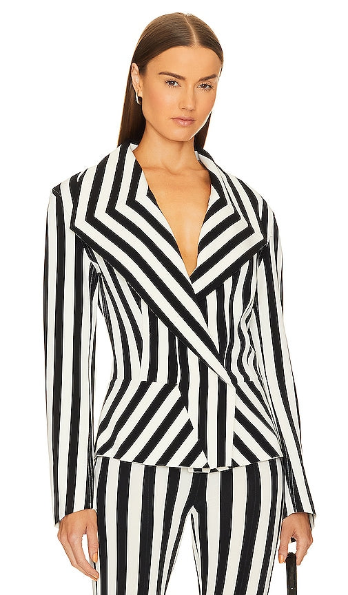 Norma Kamali Bias Jacket in Black, White - Veste biaisée Norma Kamali en noir, blanc - Norma Kamali 黑色、白色斜纹夹克 - Norma Kamali Schrägjacke in Schwarz, Weiß - Norma Kamali 바이어스 재킷 블랙, 화이트 색상 - Giacca Norma Kamali Bias in nero, bianco