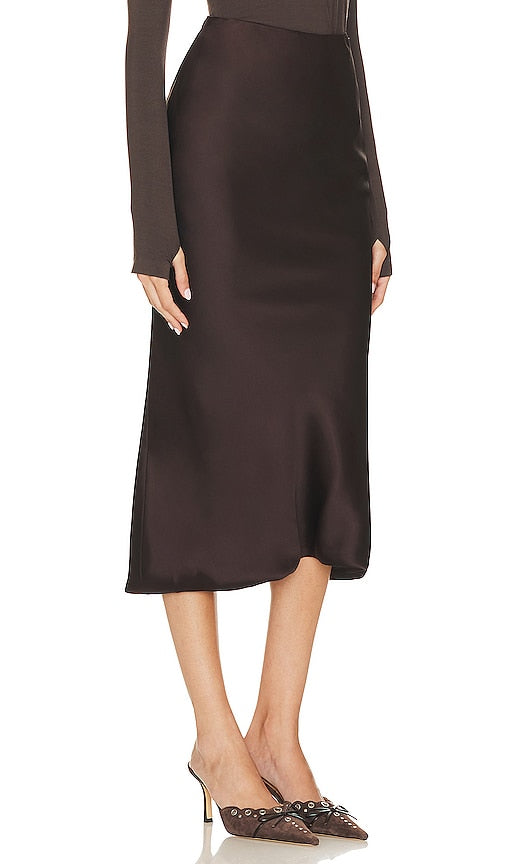 Norma Kamali Bias Obie Midi Skirt in Chocolate