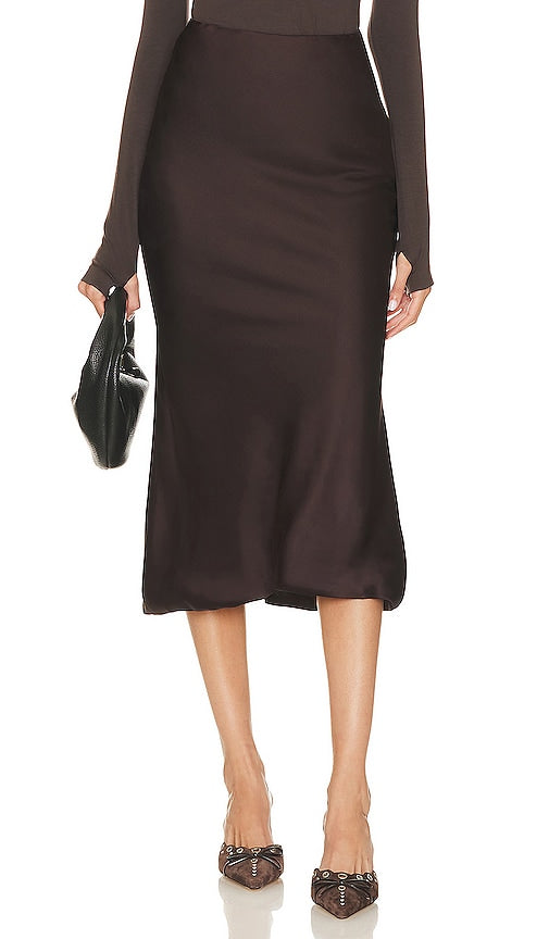 Norma Kamali Bias Obie Midi Skirt in Chocolate - Norma Kamali Bias Obie Jupe mi-longue en chocolat - Norma Kamali Bias Obie 巧克力色中长半身裙 - Norma Kamali Bias Obie Midirock in Schokolade - Norma Kamali Bias 오비 미디 스커트 - Gonna midi Norma Kamali Bias Obie color cioccolato