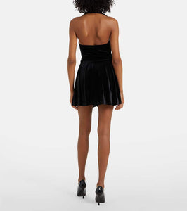 Norma Kamali Cayla ruched velvet bustier dress