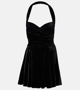 Norma Kamali Cayla ruched velvet bustier dress