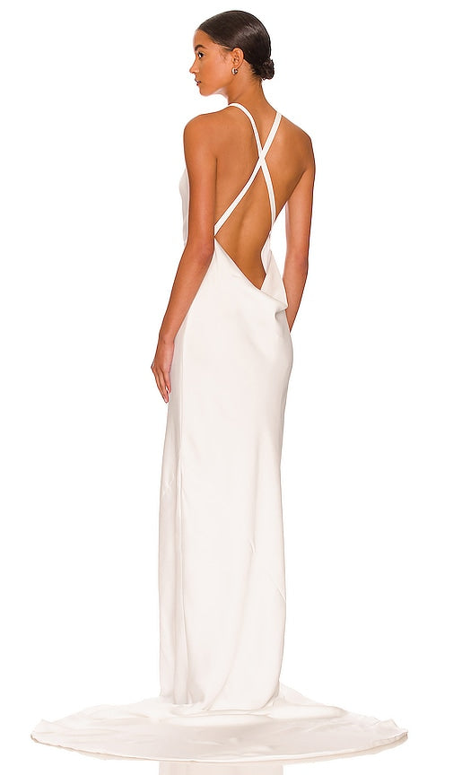 Norma Kamali Cross Back Bias Gown in White - Norma Kamali - Robe asymétrique dos croisé en blanc - Norma Kamali 白色交叉背斜纹礼服 - Norma Kamali Schrägbandkleid mit überkreuztem Rücken in Weiß - Norma Kamali 크로스백 바이어스 가운 화이트 색상 - Abito Norma Kamali con incrocio sulla schiena in bianco