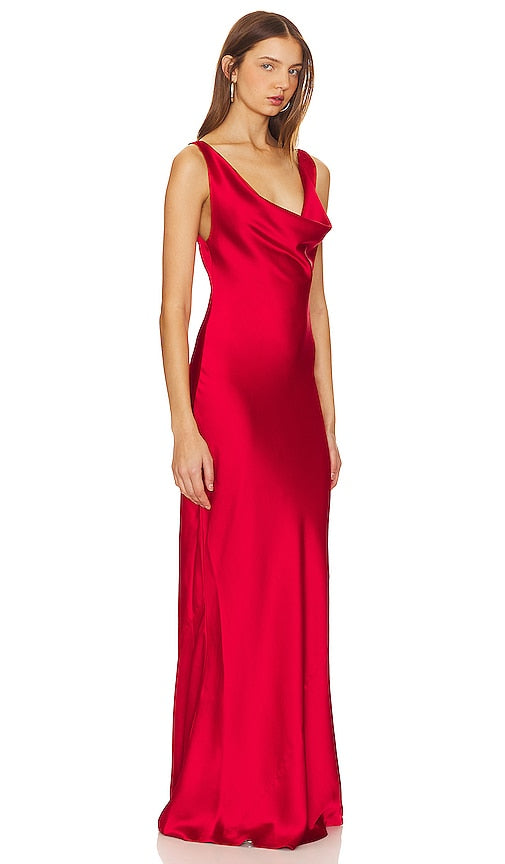 Norma Kamali Deep Drape Neck Gown in Red