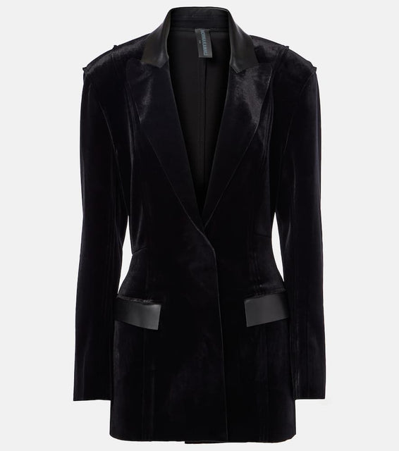 Norma Kamali Faux leather-trimmed velvet jacket