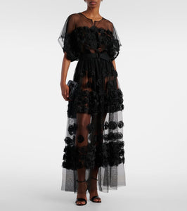 Norma Kamali Floral-appliqu√É¬© tulle midi dress