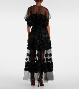 Norma Kamali Floral-appliqu√É¬© tulle midi dress