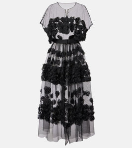 Norma Kamali Floral-appliqu√É¬© tulle midi dress