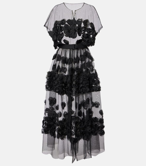 Norma Kamali Floral-appliqu√É¬© tulle midi dress
